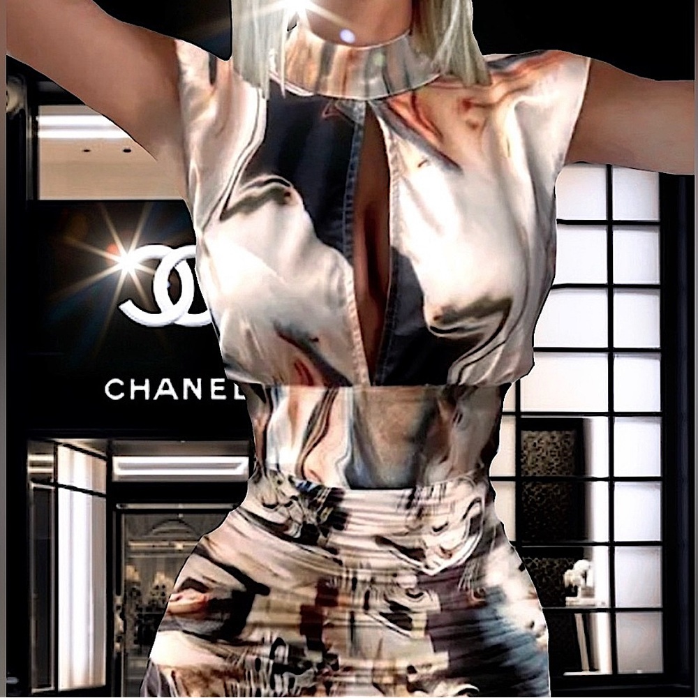 Marble Ruched Mini Designer Dress - Picture 10 of 16